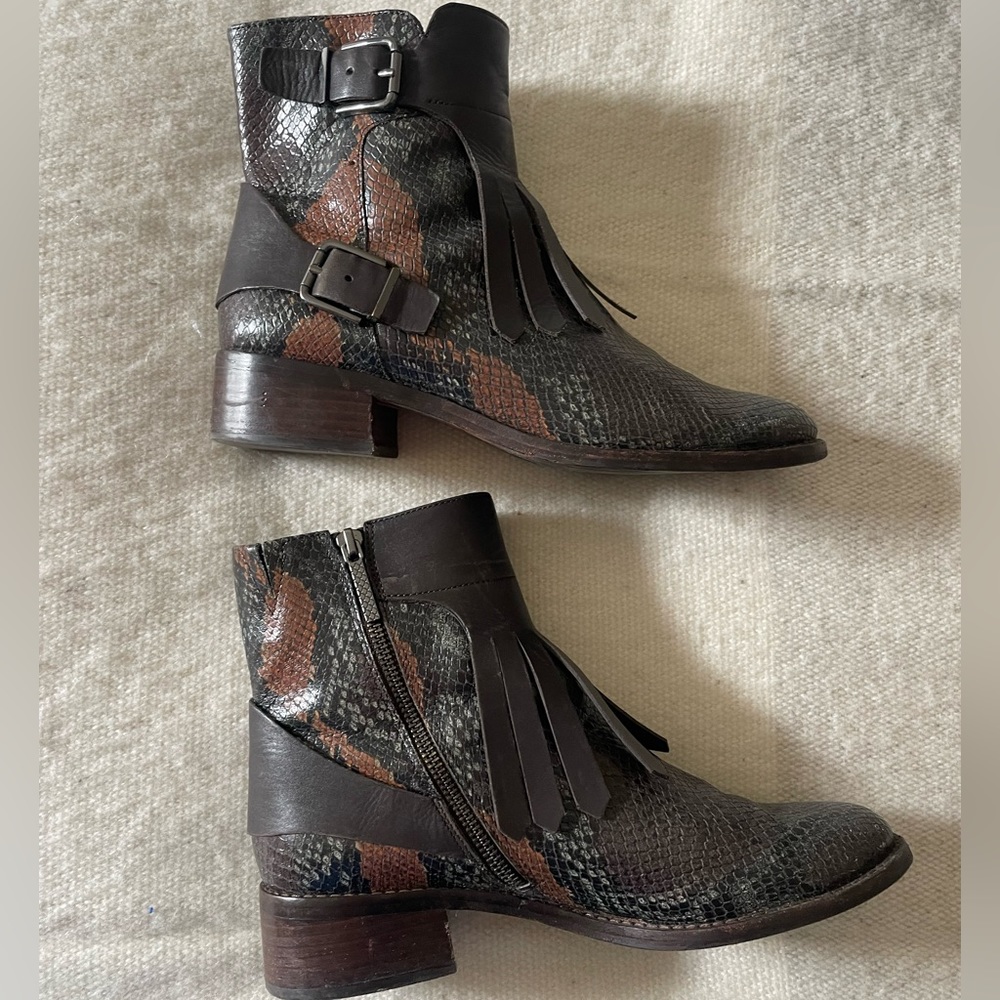 Donald J Pliner Snake and Fringe Booties